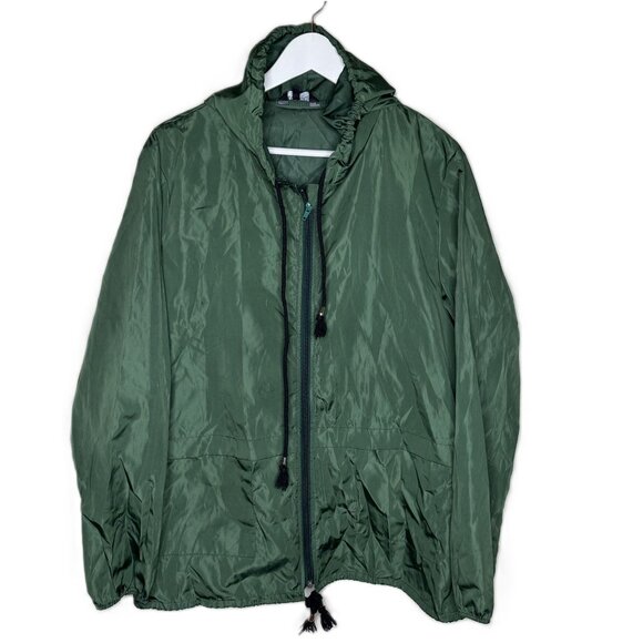 Women's Green Packable Full-Zip Raincoat, Lightweight, Hooded, Size Large - Picture 1 of 7